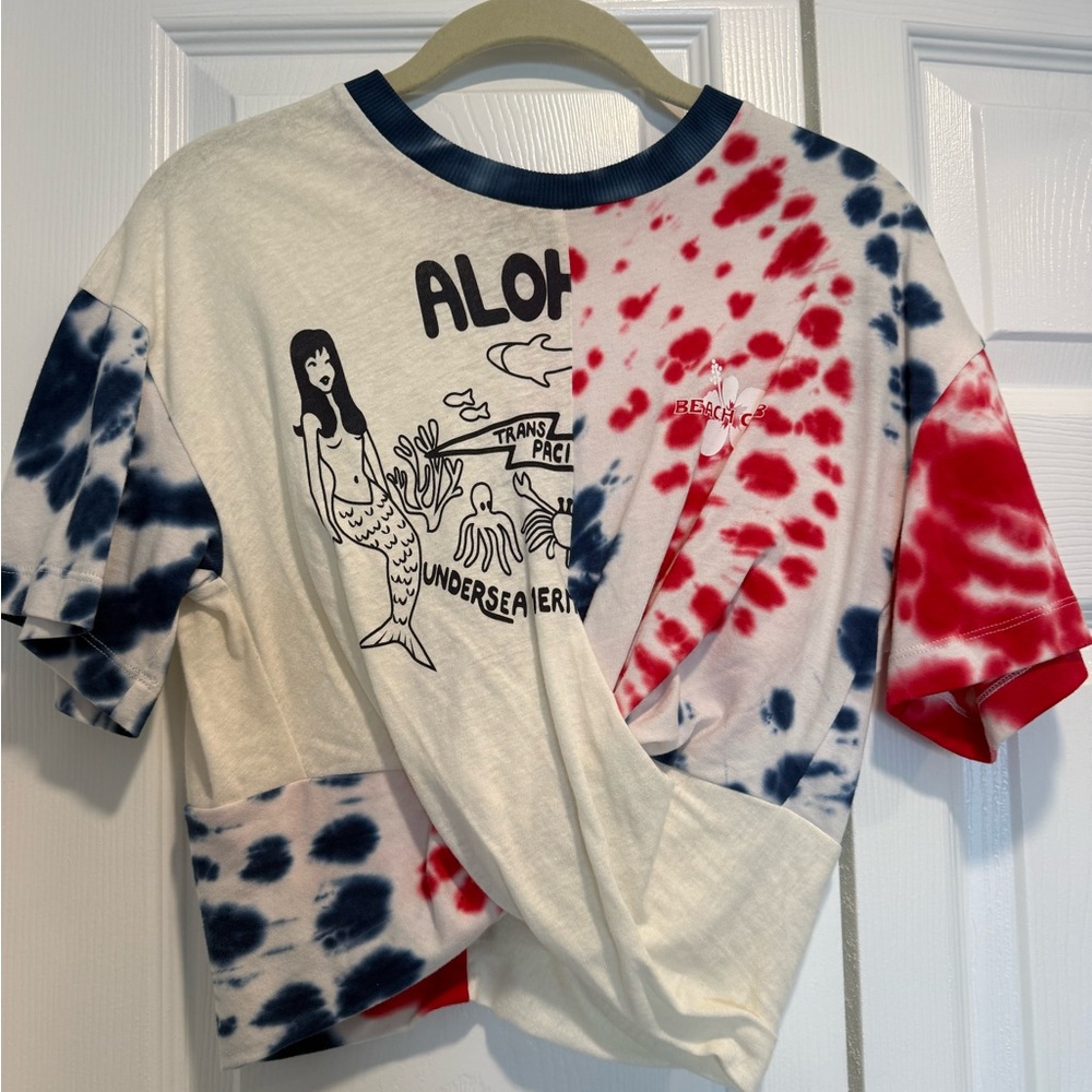 French brand Tie-Dye Aloha Short Sleeve Tee - Red, White & Blue